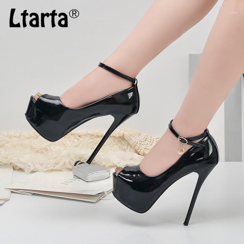 

LTARTA Summer High-heeled Nightclub Patent Leather Back Strap with Shallow Mouth Buckle Fish Mouth Women's Sandals ZSH1, Black