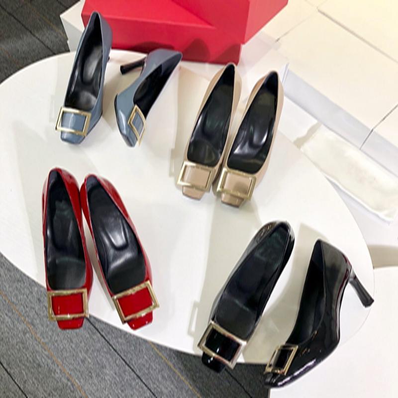 

New Fashion Designer Women's pumps Thin Heel Genuine Leather Ladies Shoes Square Toe Matel Decoration Office Shoe Big Size 35-401, 7cm