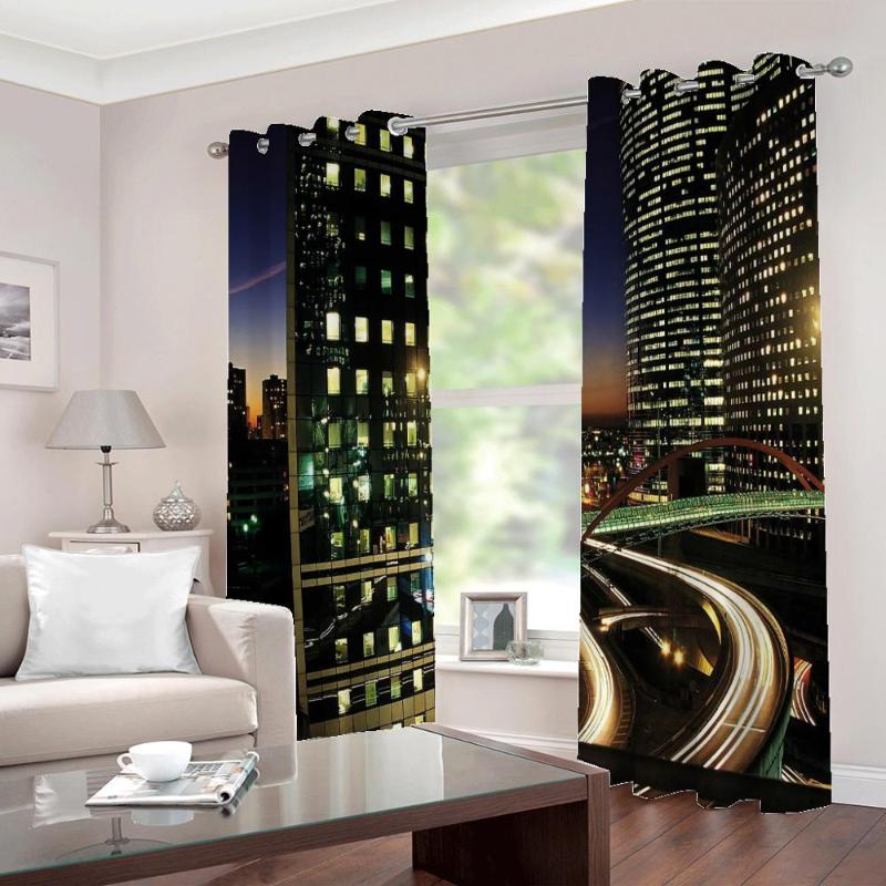 

Custom Any Size Beautiful City scenery Building night curtains Large Window For Living room Bedroom Half-Blackout Drapes Sets, As pic