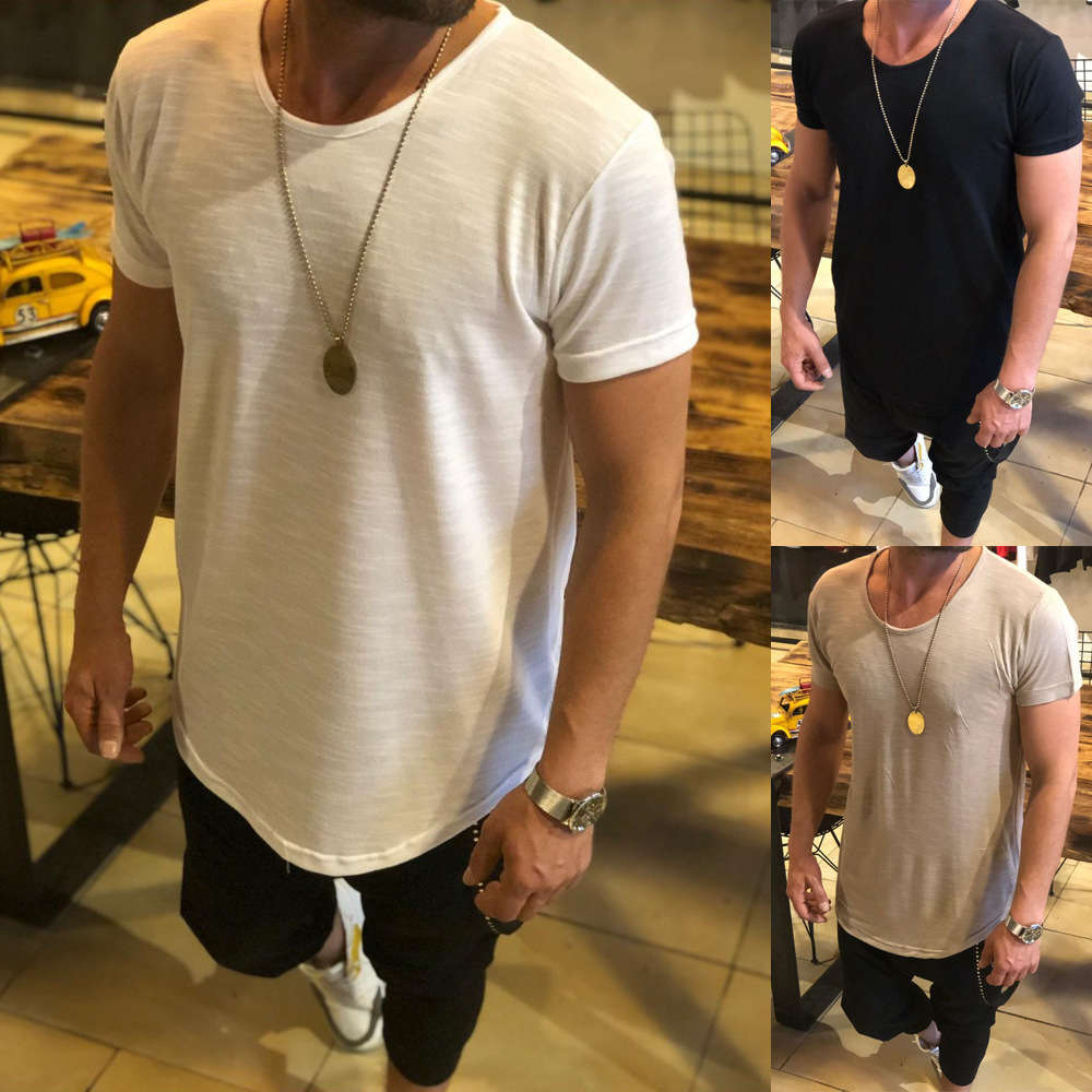 

summer casual slubby short sleeve t-shirt Men's solid color top, White