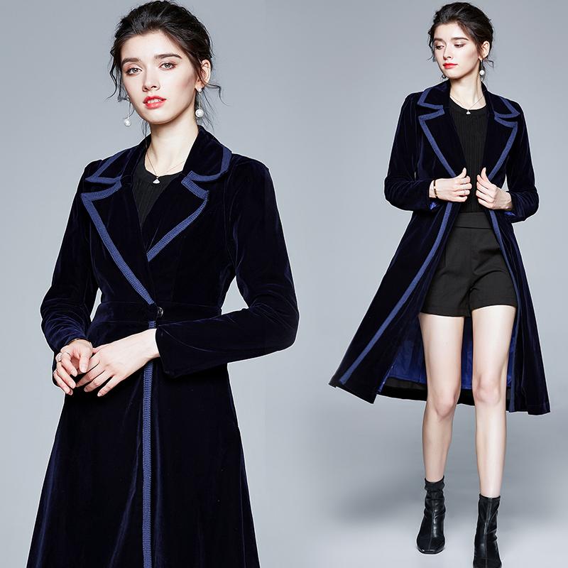 

JXMYY Winter coat designer fashion show women' retro notched collar wrapped black velvet warm thick long windbreaker jacket