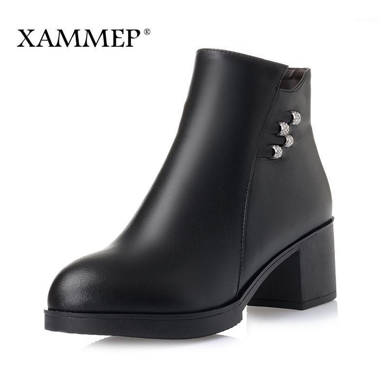 

Boots Women Winter Shoes Genuine Leather Brand High Quality Ankle Plush 43 Platform Xammep1, Brown with plush