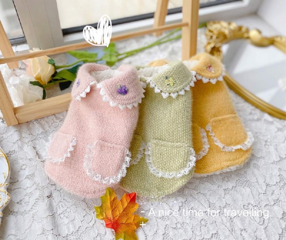 

Handmade Dog Clothes Pet Sweater Coat Cute Col Claudine Thick Lining Polyester Sherpa Warm Winter Outerwear Yorkie Poodle, Green