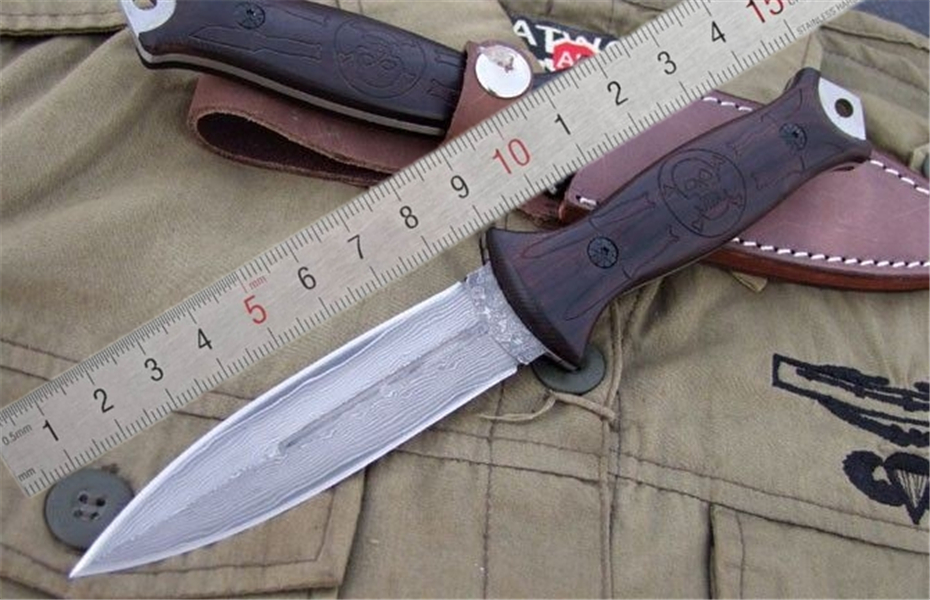 

100% Hand made Classic Skeleton DAMASCUS Fixed Blade Knife Ebony handle High quality with leather sheath outdoor camping hunting edc tool
