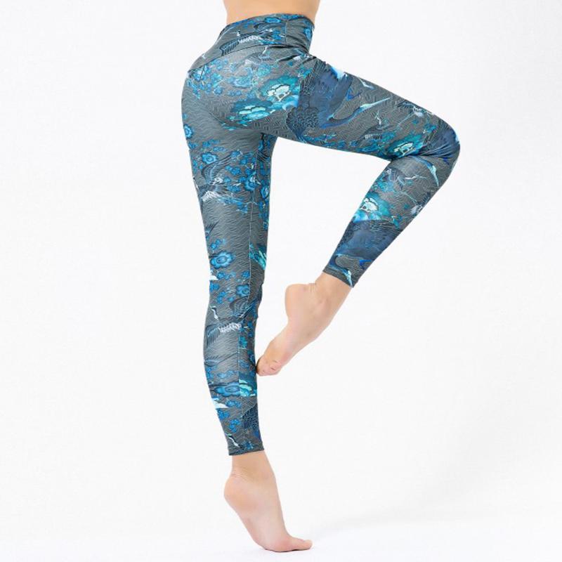 

Women Hip Seamless Jacquard Point High Waist Speed Dry Pants Fitness Yoga Pants Stretch Sports Casual Trousers Fitness Leggings, Blue
