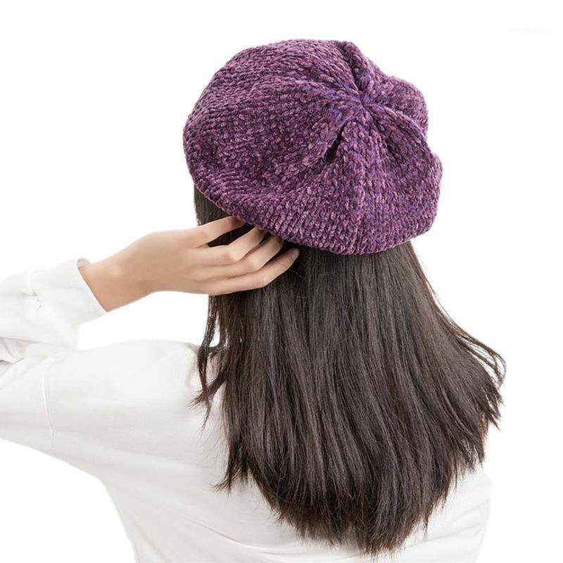 

Women Winter Autumn Beret Hat Fashion Crochet Knit Soft Warm Beanie Hat Female Solid Beret Hats1, Black
