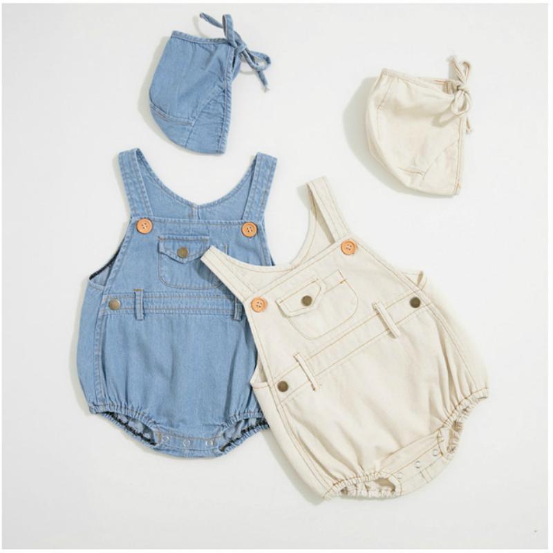 

Newborn Baby Boy Romper Girl Clothing Summer Suspender Cotton Outfit Lovely Printed Clothes Infant Jumpsuit+hat 2 Pics Set1, Ye