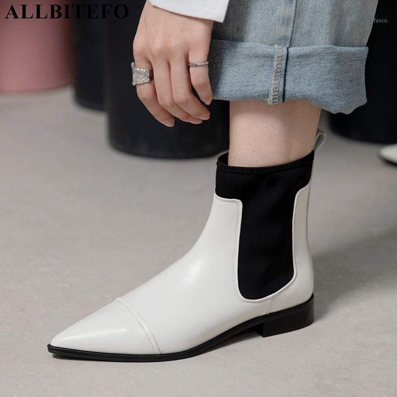 

ALLBITEFO high quality genuine leather thick heels ankle boots for woemn low-heeled comfortable women boots autumn women heels1, As picture