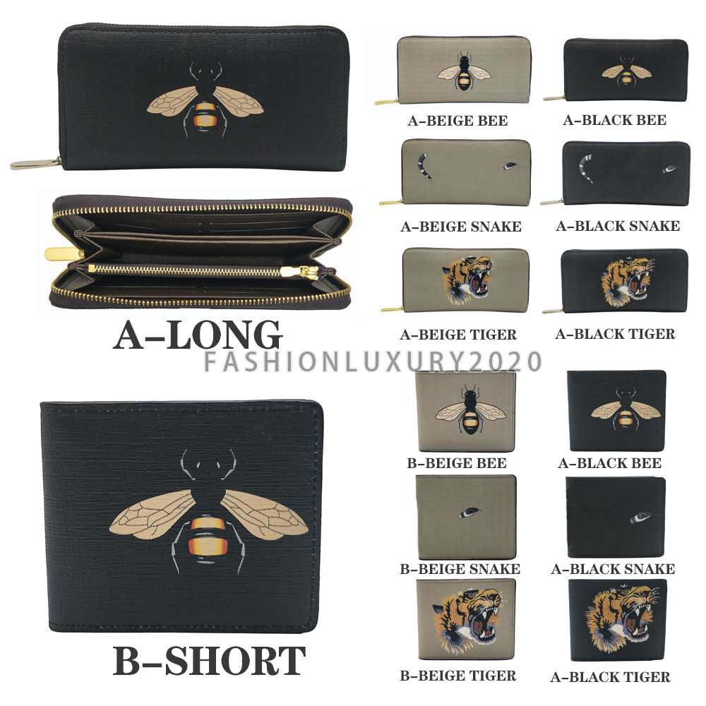 

Wholesale High Quality Animal Long Style Zipper Wallet Men Women Black Snake Tiger Bee Wallets Purse Short Purses Card Holder With Box, Short black tiger