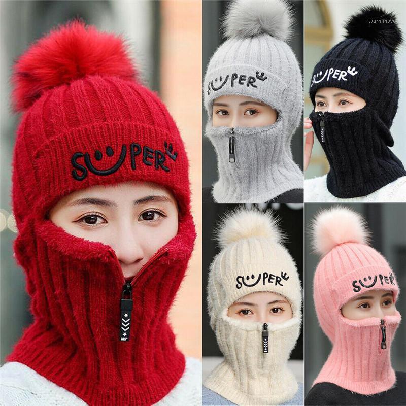

Hot Womens Thickened Plush Wool Knit Cap Winter Warm Pom Hat Beanies Scarf Full Package1, Black
