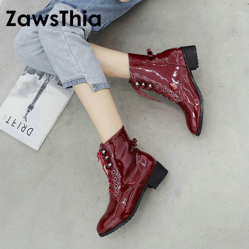 

ZawsThia russian white black patent PU leather high quality autumn winter motorcycle boots boots women's punk ankle1