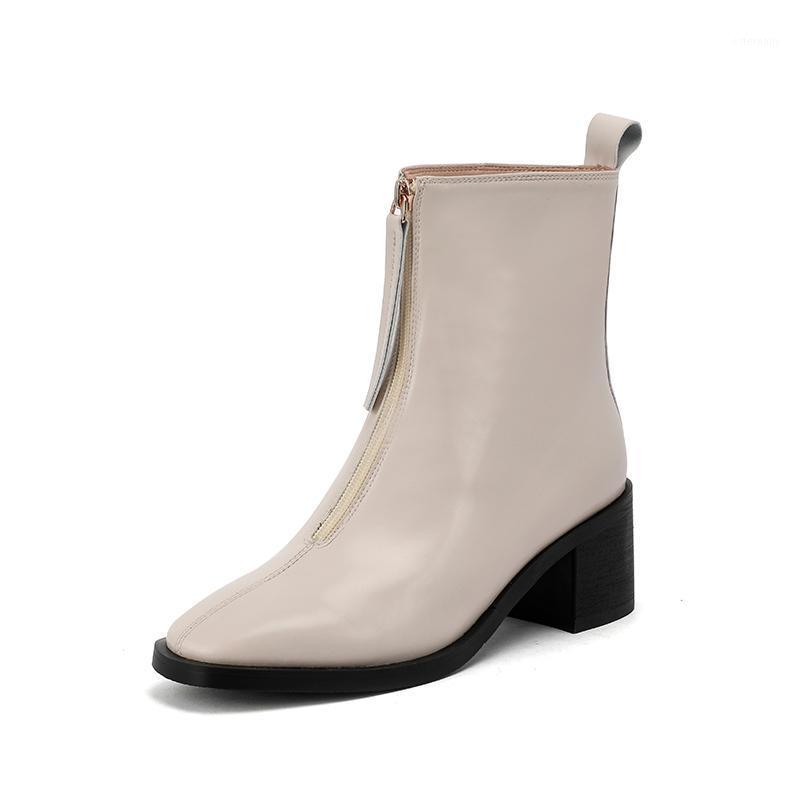 

Genuine Leather Zipper ankle Boots Women high Heels ladies Boots Autumn Winter Female Big Size Prom Party Shoes Woman1, Beige