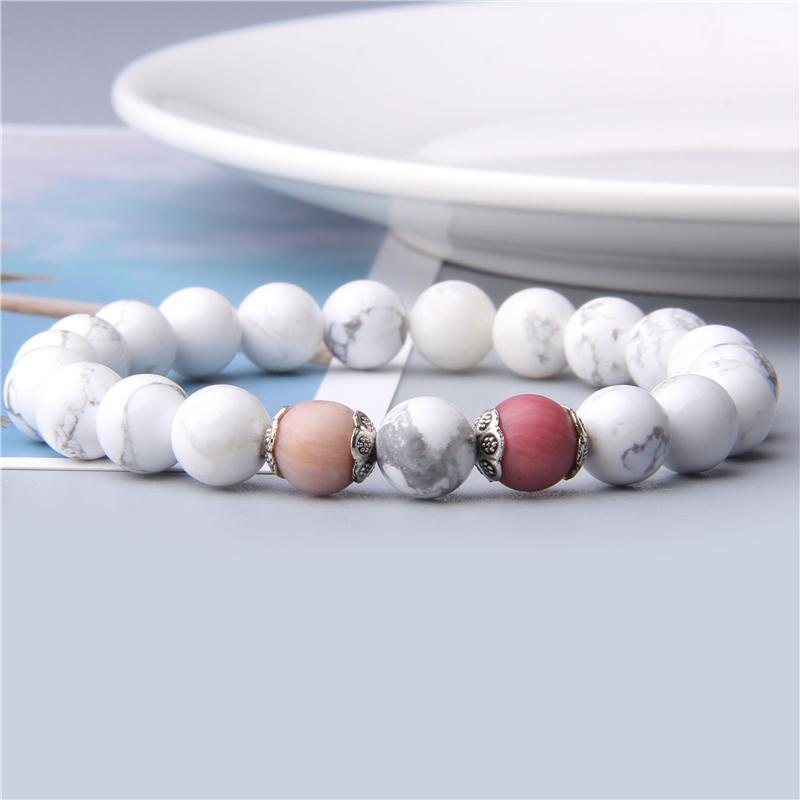 

Women Charm Bracelet Natural White Turquoises Howlite Stone Beads Bracelet Fashion Elastic Rope Energy Jewelry Girls1
