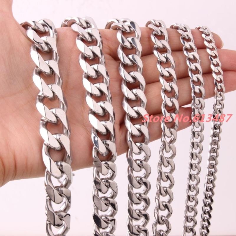 

5/8/10/12/15/17/19mm Men's Cool 316L Stainless Steel Silver Color Curb Cuban Link Chain Necklace or Bracelet Xmas Gift