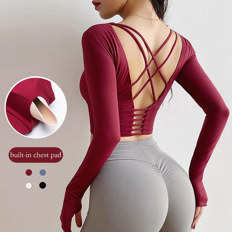 

Women Yoga Top Sport Long Sleeve Yoga Shirt with Thumb Holes Solid Quick Dry Breathable Gym Fitness Shirt Crop Top Workout, Black