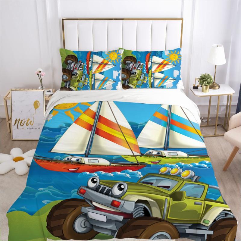 

Bedding Set Duvet Cover Sets Blue Quilt Covers Pillowcase Comforter Case Bed Linen King Queen Size 3D Cartoon Car Home Textile, Cartooncar073-camel