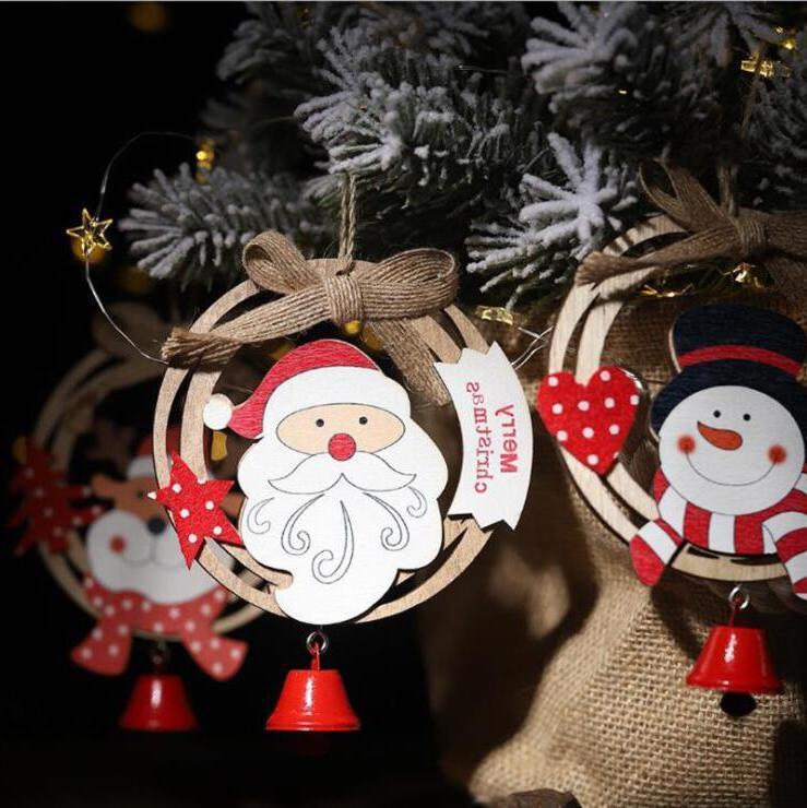 

Christmas Wooden Pendant Santa Claus Bell Wooden Tree Hanging Xams Display Window Props Ornament Christmas Decorations Wholesale