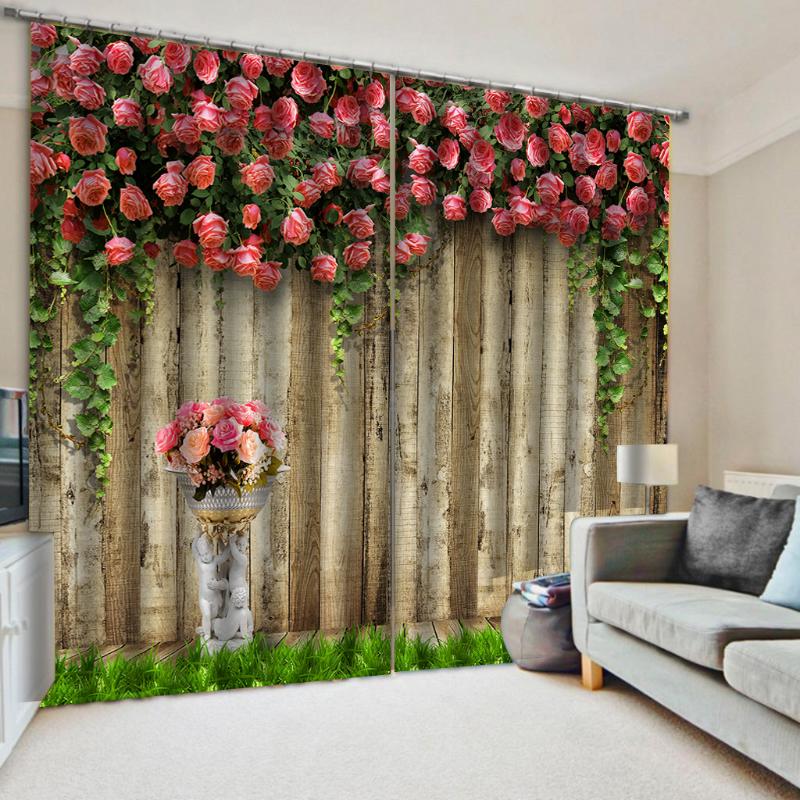 

3D Wooden Florals Door Windows Curtains Thin for Wedding Living Room Bedroom Decorative Kitchen Curtains Drapes Dropship, 01