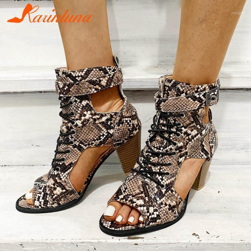 

Karin 2020 New Fashion Gladiator Sandals Woman Shoes Peep Toe High Heels Buckle Strap Snake Print Dropship Shoes Lady1