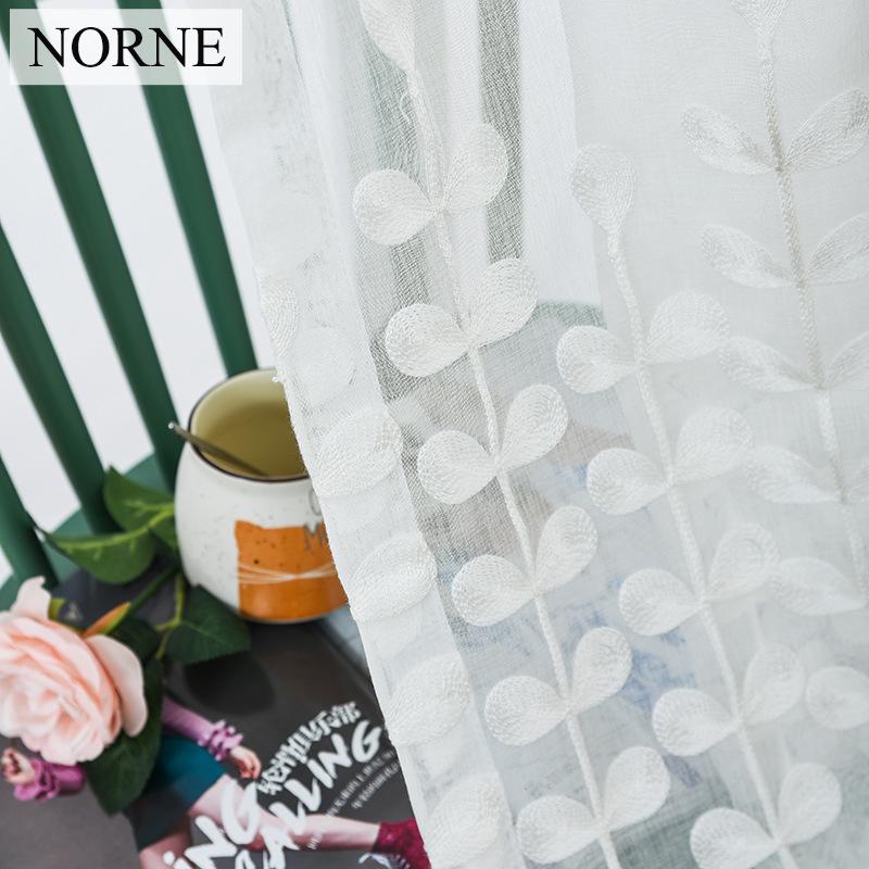 

NORNE Embroidered Semi White Voiles Leaves Tulle Sheer Curtain for Living Room Decoration,Window Curtains Treatment for Bedroom