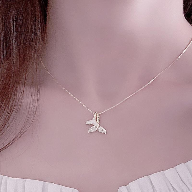 

Luxury Bling Zircon Fish Tail Necklace for Women Top Quality 14K Real Stainless Stylish Clavicle Kolye Wedding Bijoux Gift