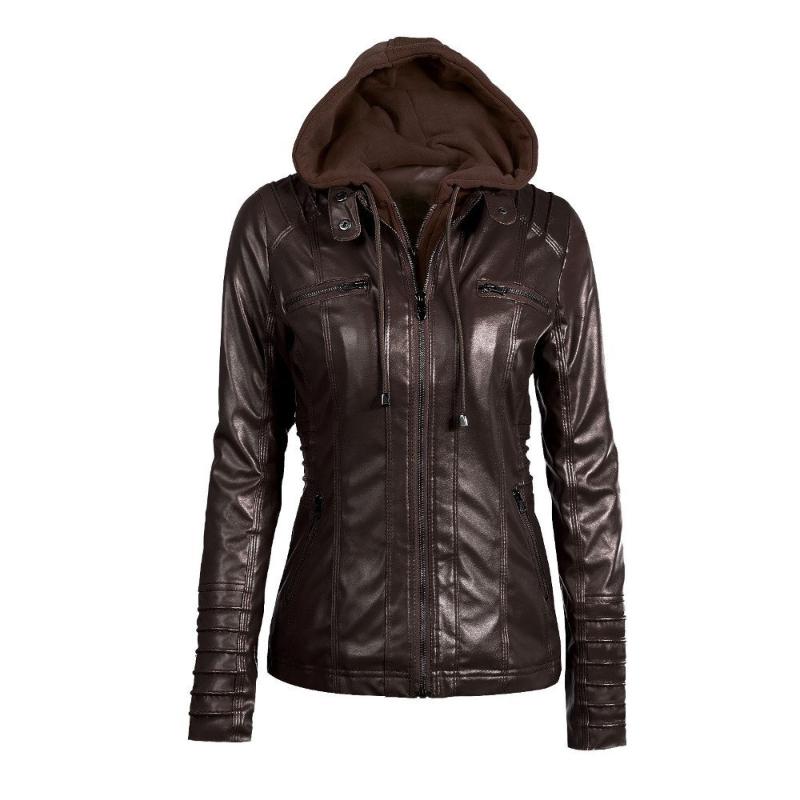 

Women hoodies Winter Moto Jacket Hot Turn Down Collor Ladies Zipper Outerwear Faux Leather PU female Coat chaqueta mujer, Black