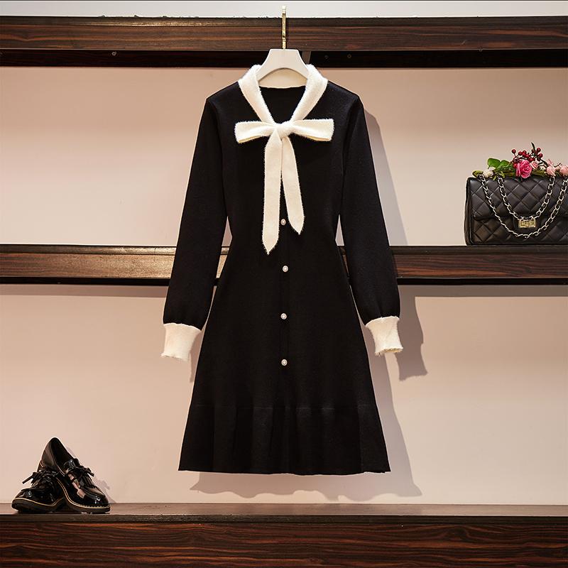 

COIGARSAM 4XL Plus Size French Style Knitting Women dress New Dresses Red Black 287