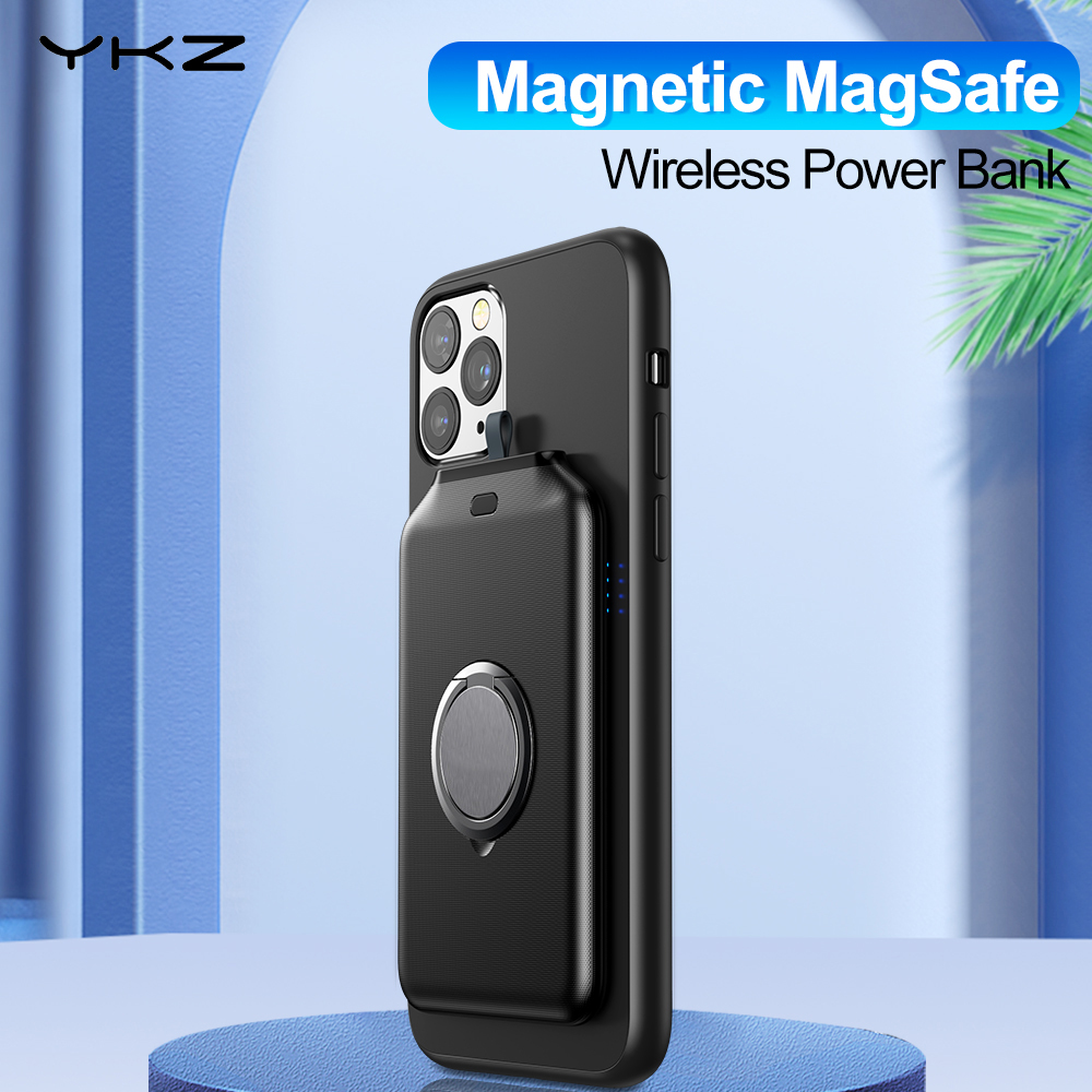 

YKZ Mini Powerbank Portable 4000mAh Magnetic Wireless Charger Power Bank Ring Stand Universal External Battery for iPhone 12 Y1201