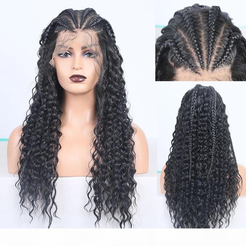 

Full 180density cornrow braids curly wig Box Braids Wig Black brown blonde Heat Resistant Hair Synthetic Lace Front Wigs For Women