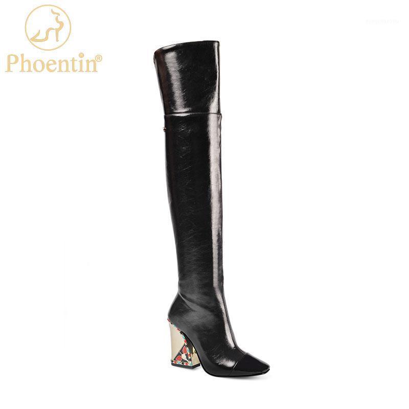 

Phoentin 2020 Women's Runway Show over knee Boots vintage Square Toe Long Booties High Heels Black Shoes FT12091