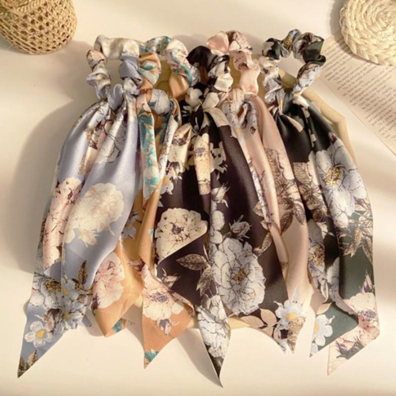 

Floral Printed Hair Scrunchies Fashion Women Ponytail Holder Tie Hair Elastic Rubber Bands Accessories Polyester Headwear