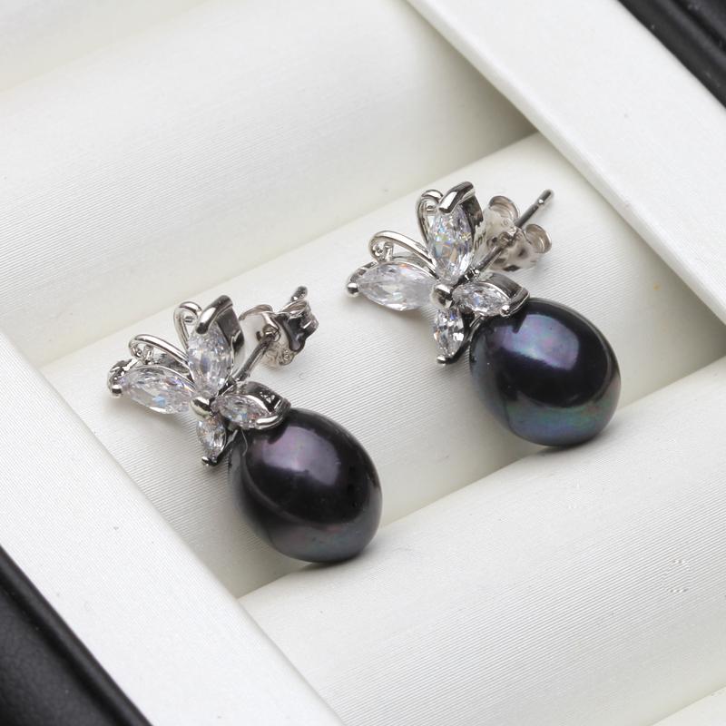 

Wedding Natural Black Pearl Earrings Women,Fashion Cute 925 Silver Butterflyer Earrings Jewelry Birthday Gift