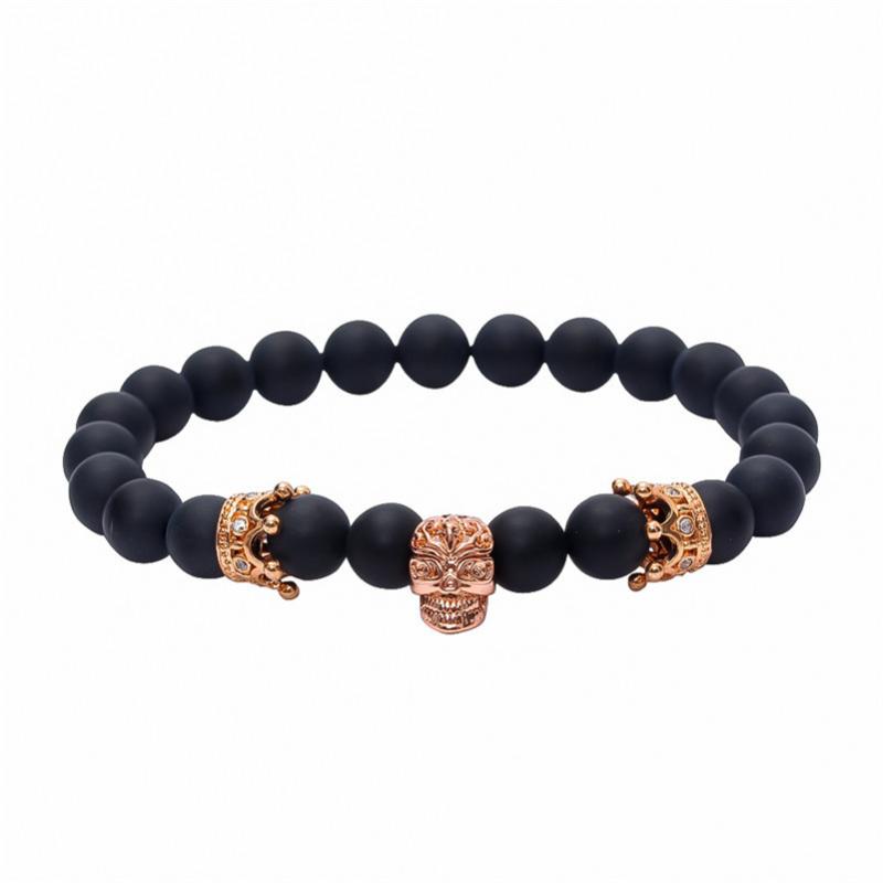 

New 8mm Matte Female Stone Bracelet Paved CZ Crown Beads Bracelet Jewelry Hot Skull