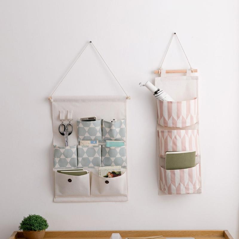 

OTHERHOUSE Wall Door Hanging Storage Bag Wardrobe Closet Organizer Cotton Linen Sundries Storage Pocket Pouch Home Decoration1