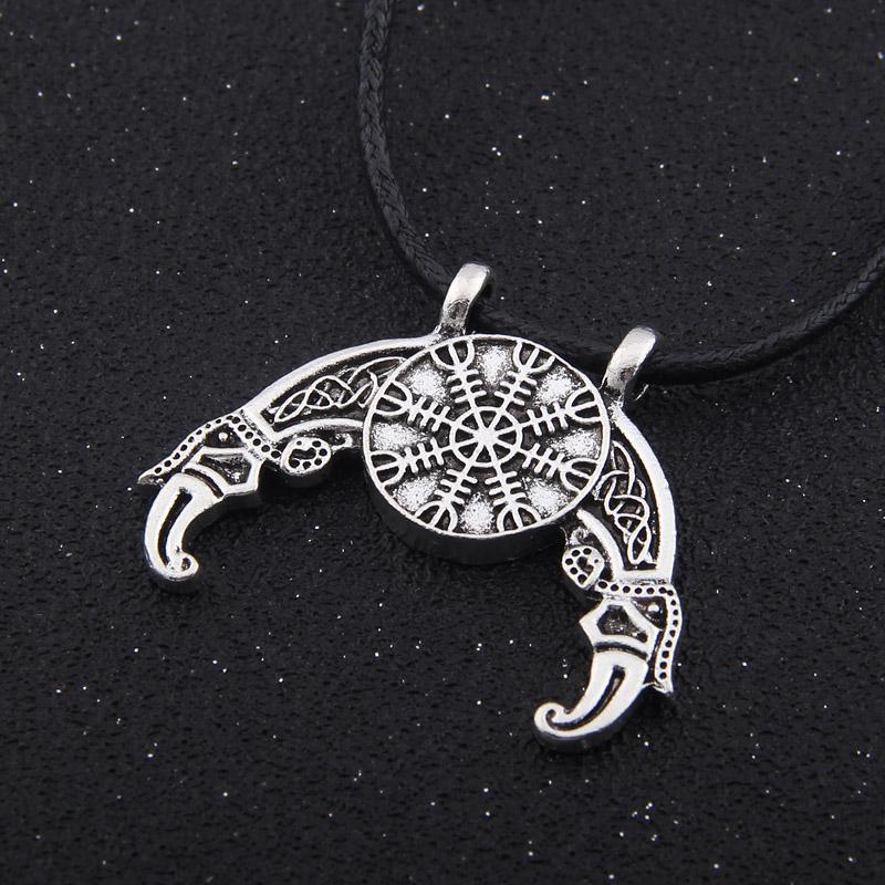 

Norse Odin's Raven with Helm of Awe and 24 rune as viking necklace