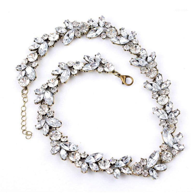 

Zircon Flower Necklace Gold Plated Leaf Short Chain Crystal Choker For Women Water Drops Necklace Bridal Chocker neck Jewelry1