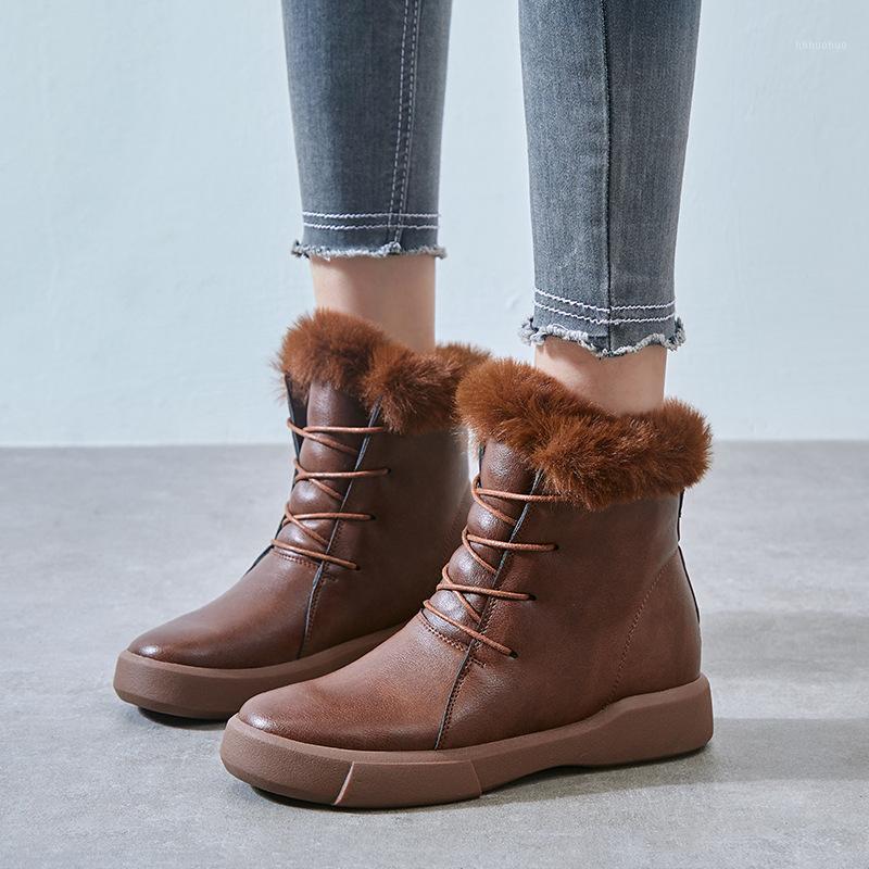 

SWONCO Winter Warm Fur Shoes Wmen Ankle Boots Flats 2020 New Female Flat Velvet Warm Winter Shoes Short Tub Snow Boots Ladies1, Black