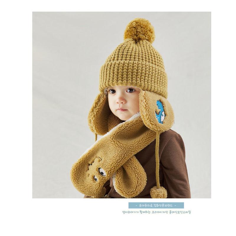 

2PCS Set Winter Baby Hat Scarf Pom Pom Knit Beanie Hats Baby Girl and Boy Ctue Caps Warm and Comfortable, Khaki