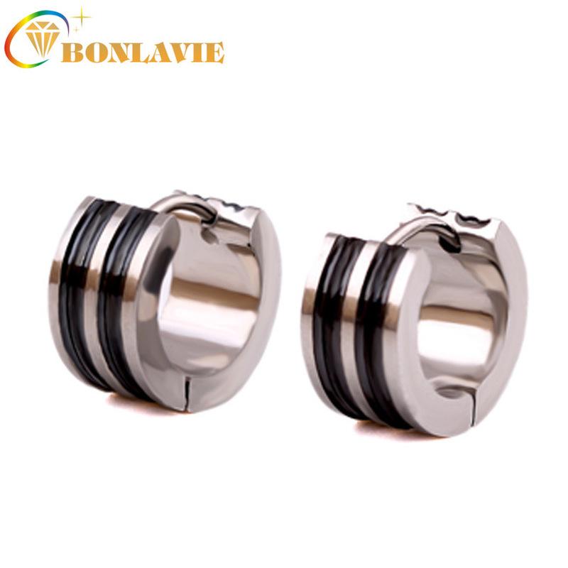 

BONLAVIE Black Hip Hop Earrings New Arrival Geometric Titanium Steel Punk Women Men's Polishing Earrings Dance Hoops