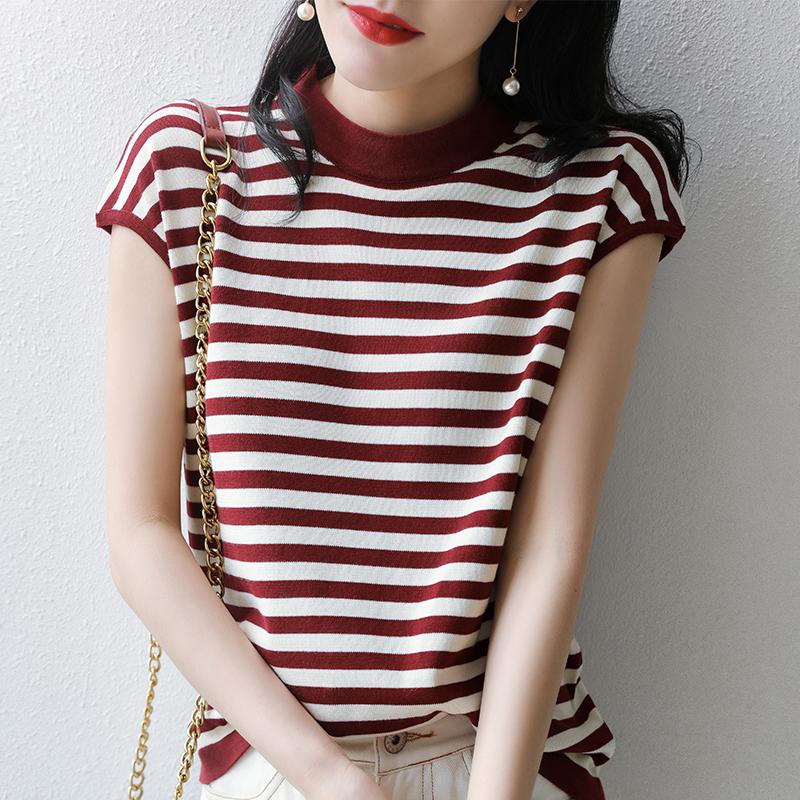 

Shirts Women 2020 Chiffon Short Spliced Striped Stand Korean Fashion Clothing Blouses Blusas Femininas Elegante vintage top 0621, Black