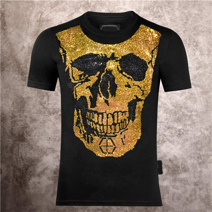 

2021 new men's skull smiling face printing Phillip plain fashion casual Summer Short Sleeve T-Shirt, Gold