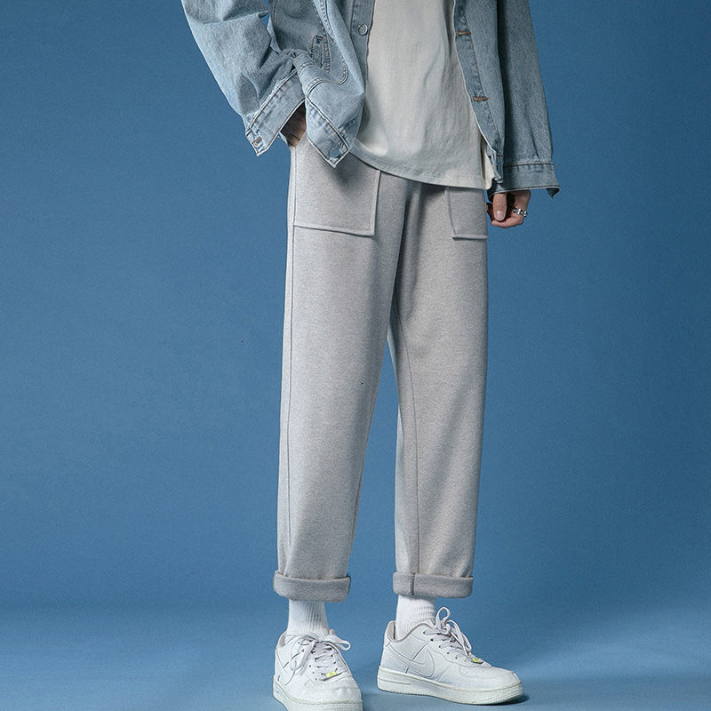 

Autumn 2021 Men's Thin New Winter Thick Trousers Young Clothes Q43Y, Gray.