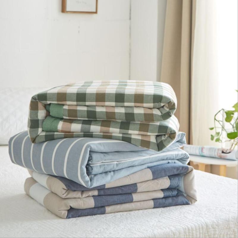 

Comforters & Sets Winter Air-conditioning Quilt Soft Breathable Throw Blanket Thin Stripe Plaid Comforter Bed Cover Bedspread, Gray