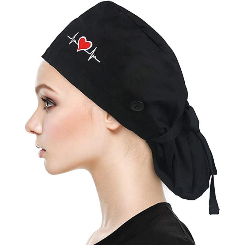 

Beanie/Skull Caps Womens Cap Buttons Bouffant Hat With Sweatband For And Mens Gorro Enfermera Casquette Accessories, Black