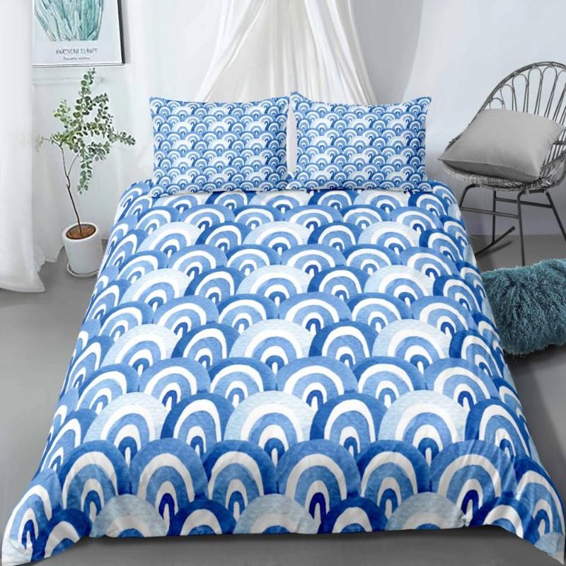 

Hand Painted Sea Wave Bed Linen Set Ocean View Girls Bedding Set Bedroom Decor Home Soft Bed Cover Single Double Full King, As picture