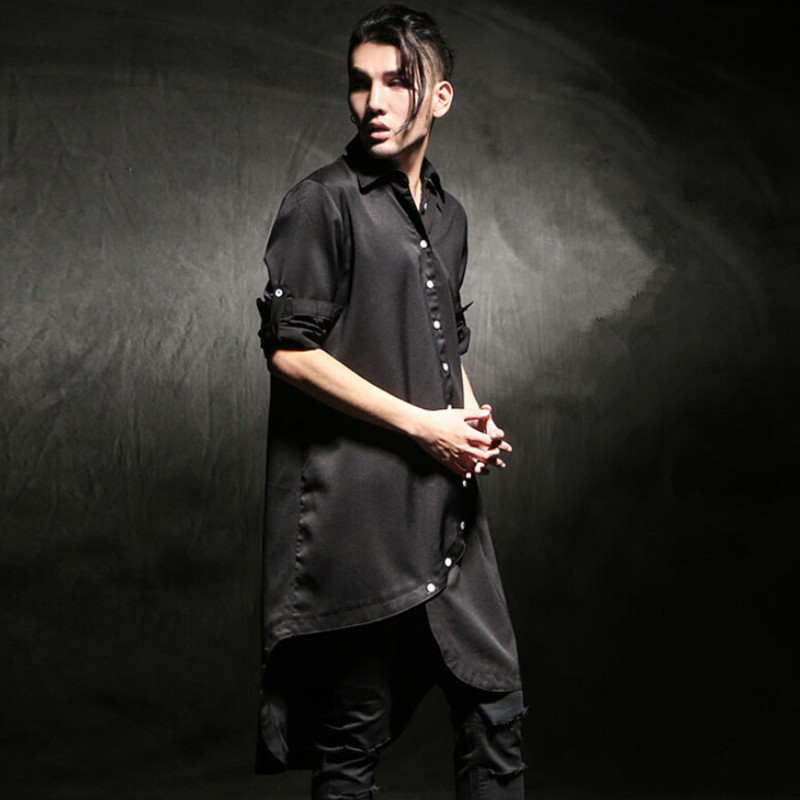 

2021 Large-scale Irregular Design of Men Shirts Stage Night Clothes Overhemd Mens Hip Hop Streetwear Blouses Chemise Homme Cule, Black