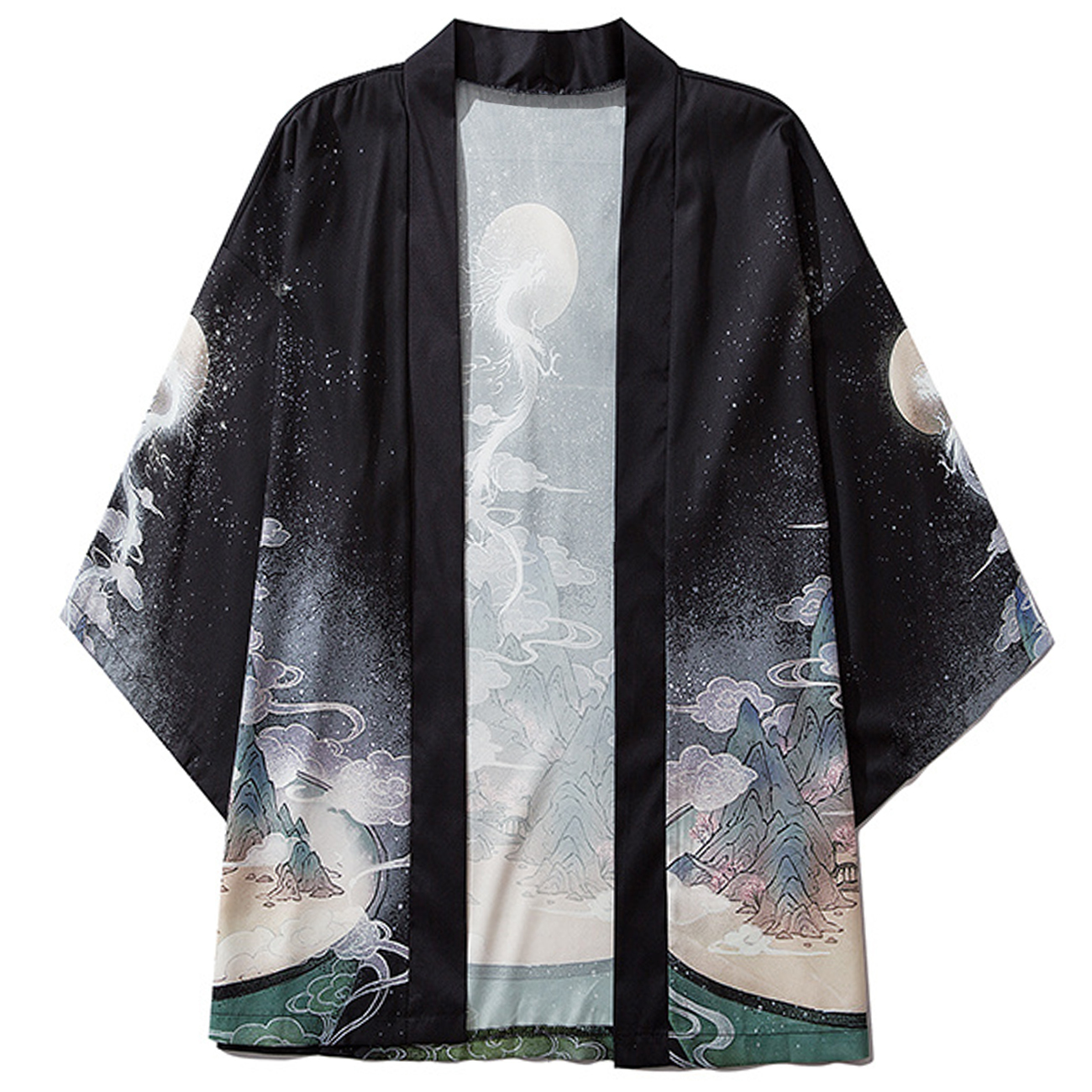 

2021 New Aelfric Eden Hip Hop Japanese Kimono Jacket Men Flying Dragon Front Open Coats Summer Harajuku Loose Shirt Japan Streetwear Uf2j, Black