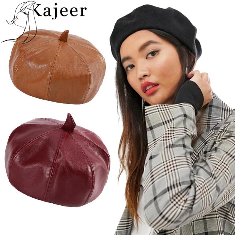 

PU Berets Hat Women Solid Beret British Style Fashion Girls Octagonal Cap Lady Slouchy Winter Hats Female Snapback Painter Cap