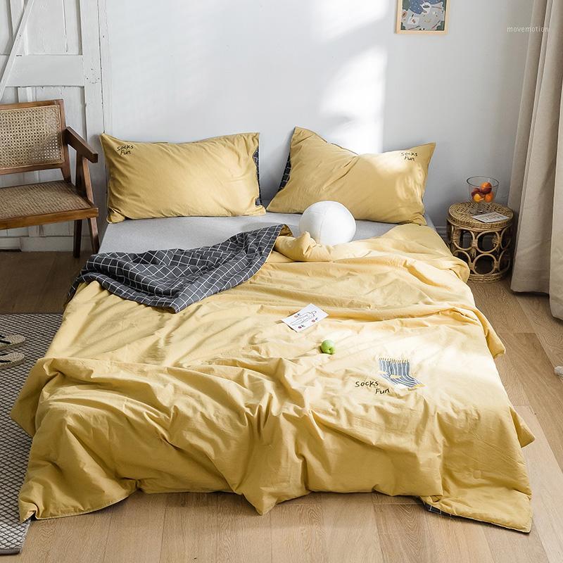 

100% washed cotton quilted bedspread for single  bed summer blanket solid embroidered throw for children adult1, 07
