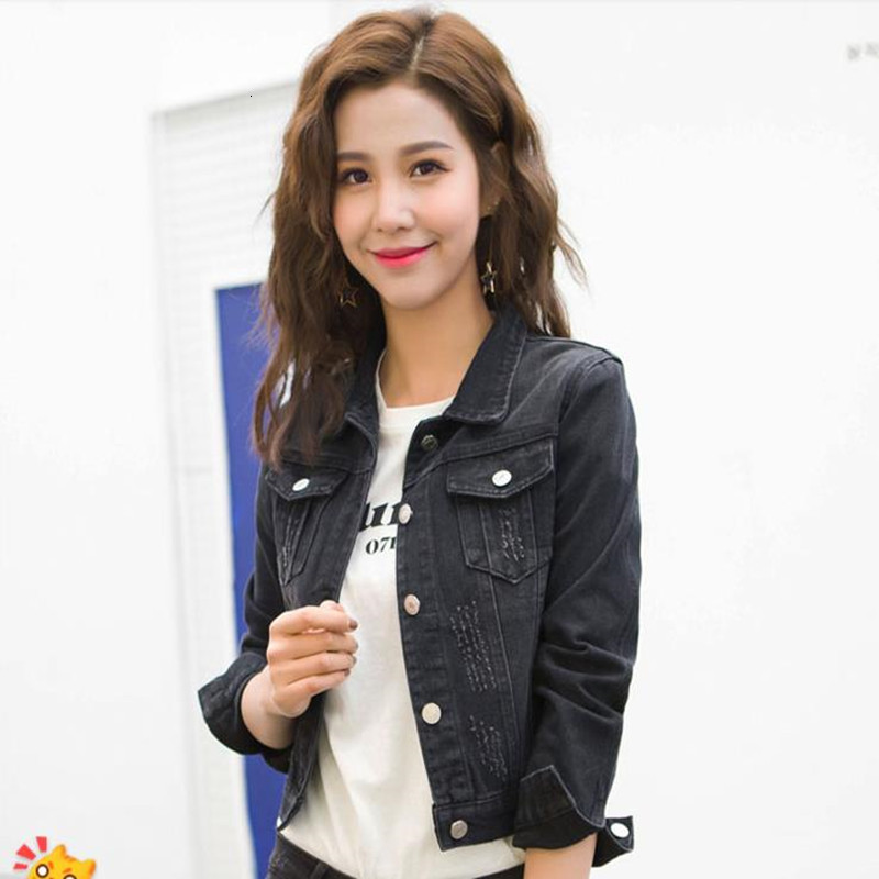 

Coat Female Spring Autumn Thin New Long Sleeve Denim Top Black Waist Md9n
